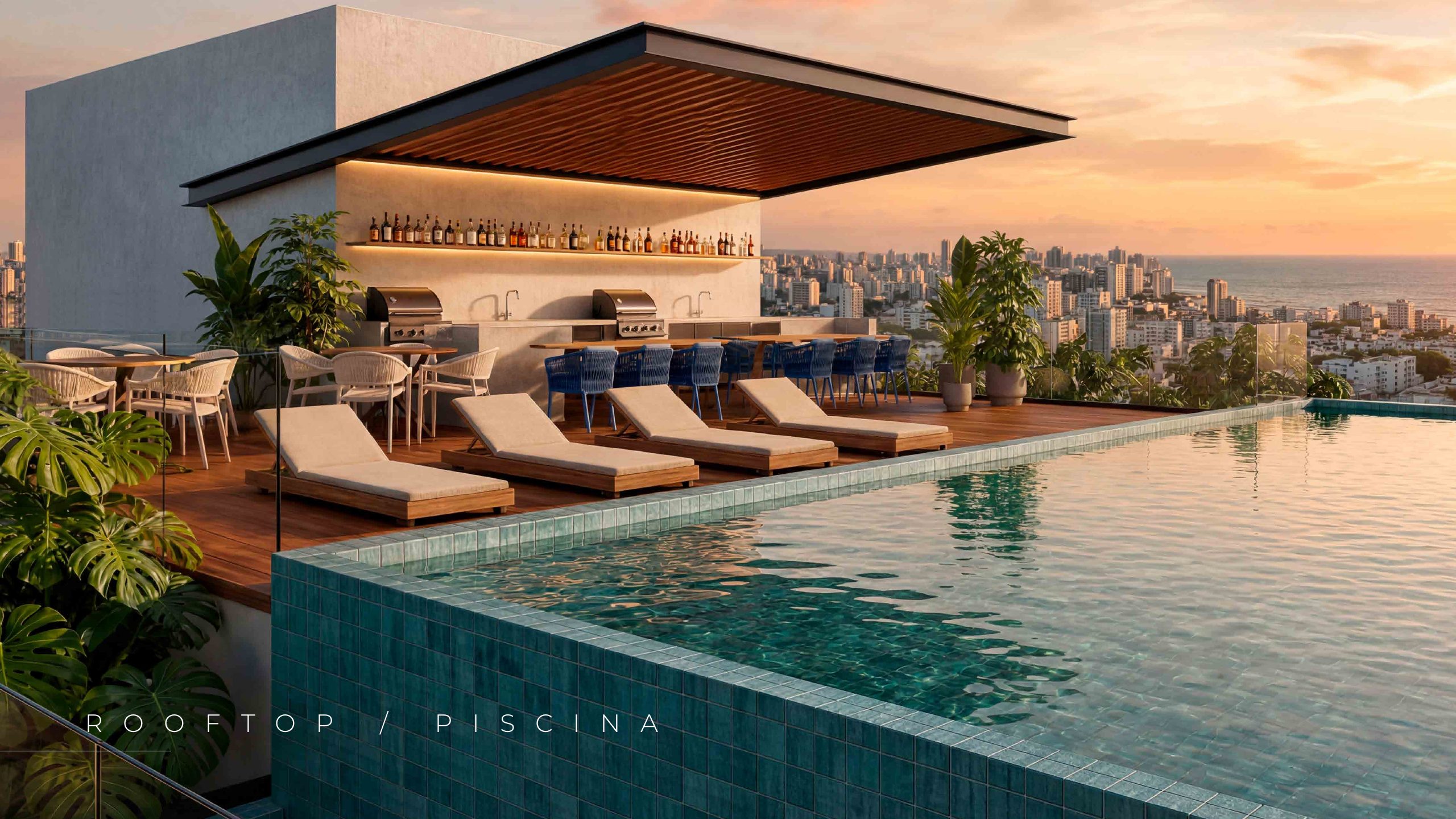 Rooftop com piscina de borda infinita no Edifício LUME